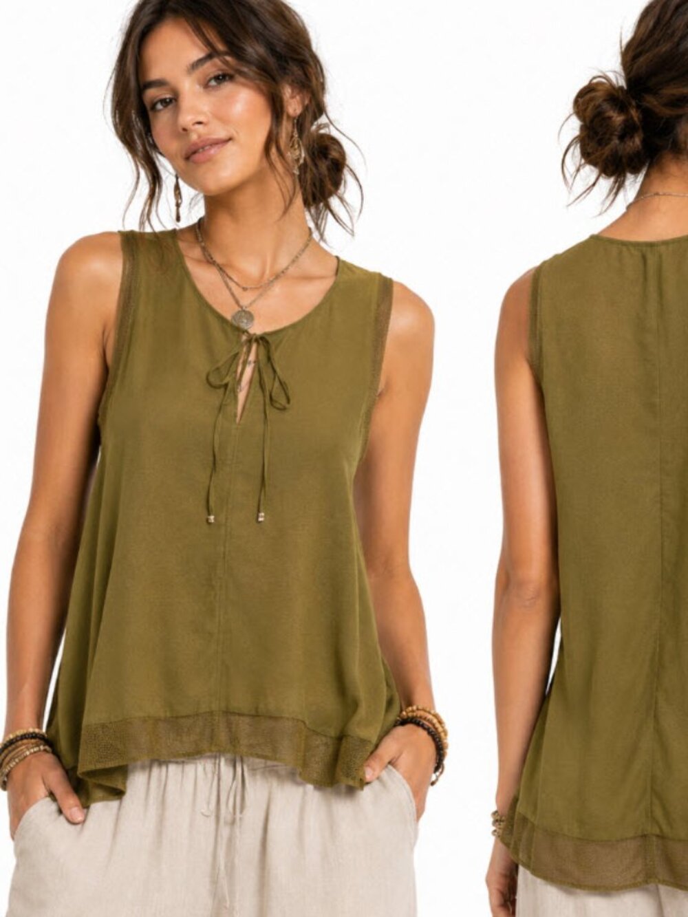 ZARA Green Sleeveless Flowy Top